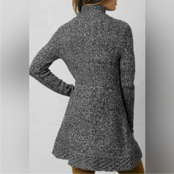 PrAna Angelica Charcoal Gray Long Cardigan Sweater Contrast Wool Mohair Trim LRG - Picture 5 of 16